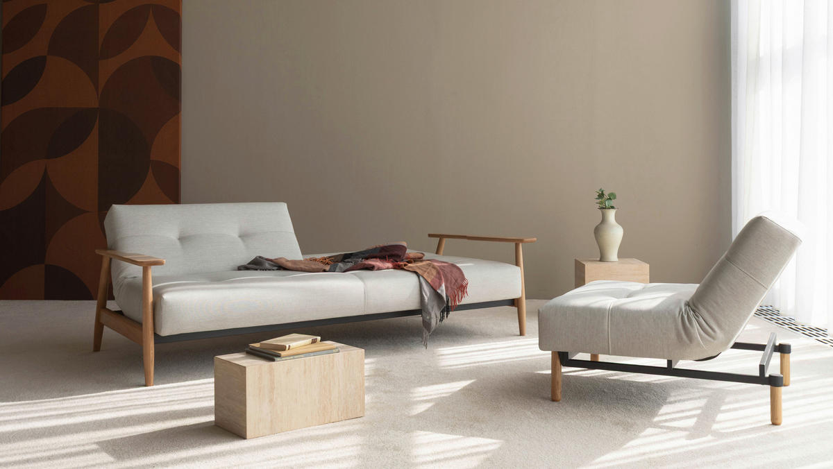 SCHLAFSOFA  in Flachgewebe Naturfarben, Weiß  - Eichefarben/Naturfarben, Design, Holz/Textil (232/77/99cm) - Niels Andersson