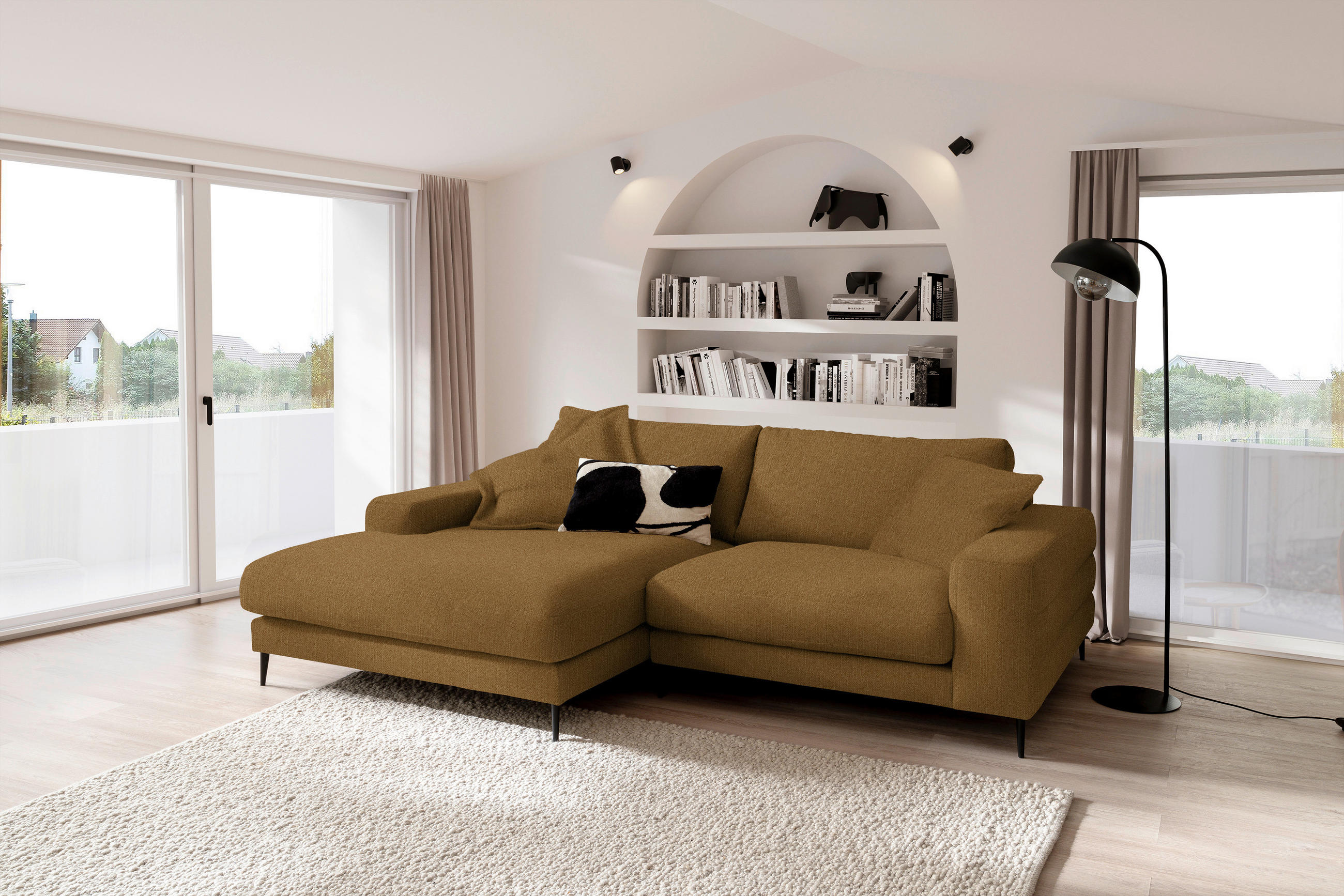 ECKSOFA in Flachgewebe Goldfarben  - Goldfarben/Schwarz, Design, Textil/Metall (177/253cm) - Dieter Knoll