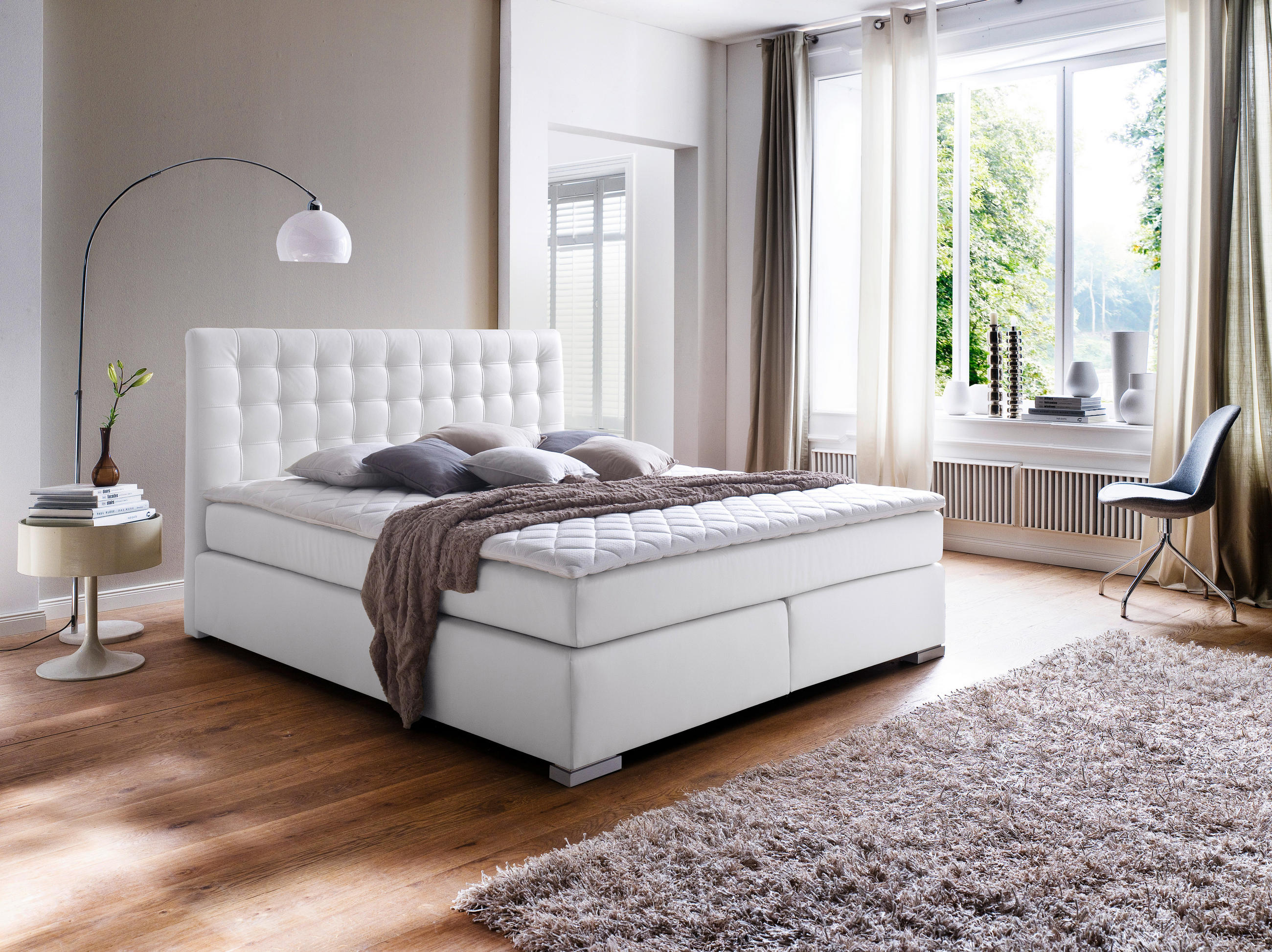 BOXSPRINGBETT 180/200 cm  in Weiß  - Alufarben/Weiß, Design, Textil/Metall (180/200cm) - Livetastic