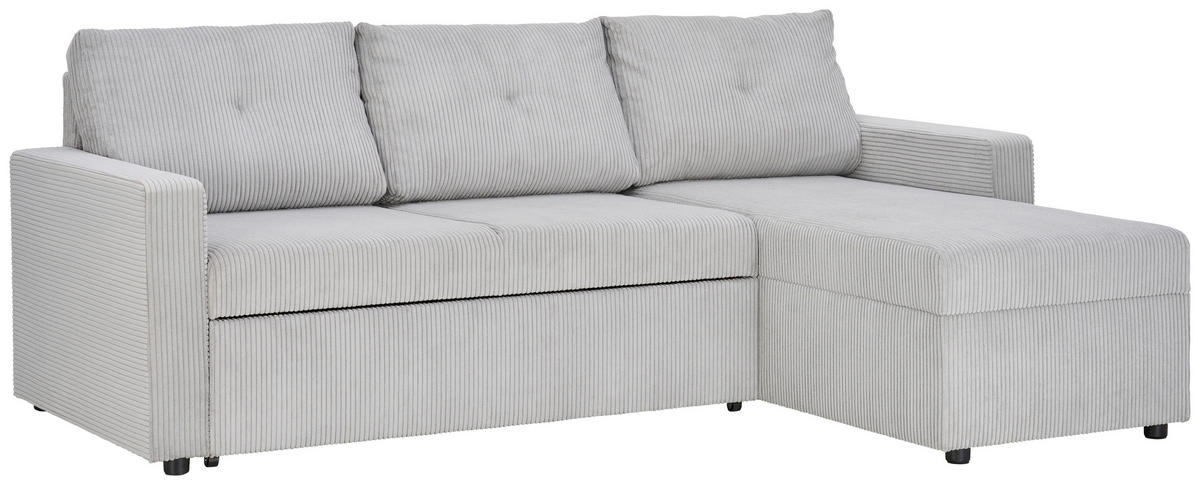 ECKSOFA Hellgrau Cord  - Hellgrau/Schwarz, KONVENTIONELL, Kunststoff/Textil (218/155cm) - Ti'me