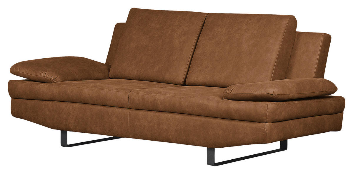 2-SITZER-SOFA in Mikrofaser Cognac  - Cognac/Schwarz, Design, Textil/Metall (198/78/88cm) - MID.YOU