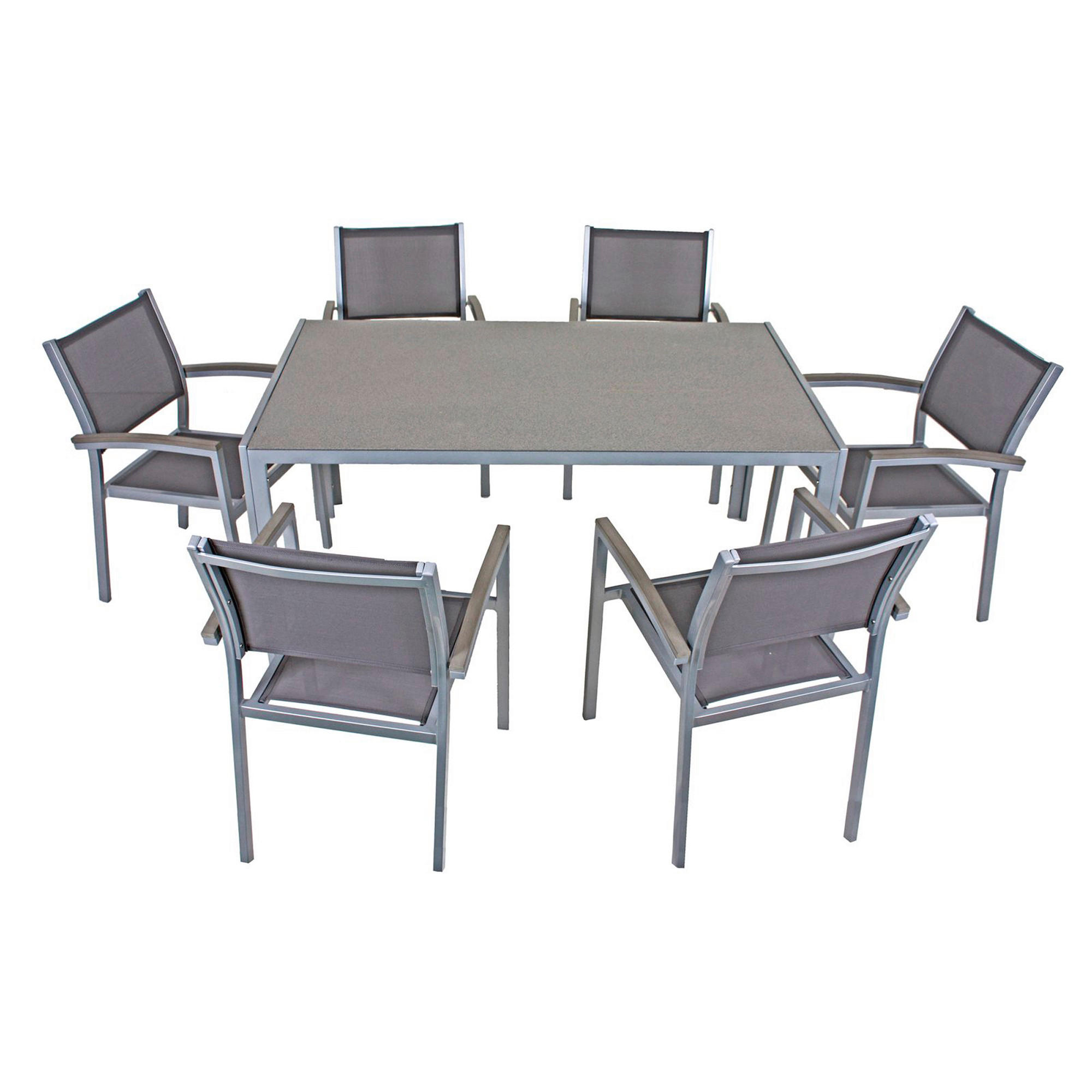 GARTENTISCHGRUPPE Aluminium  - Silberfarben/Grau, Basics, Glas/Kunststoff - Gardenson