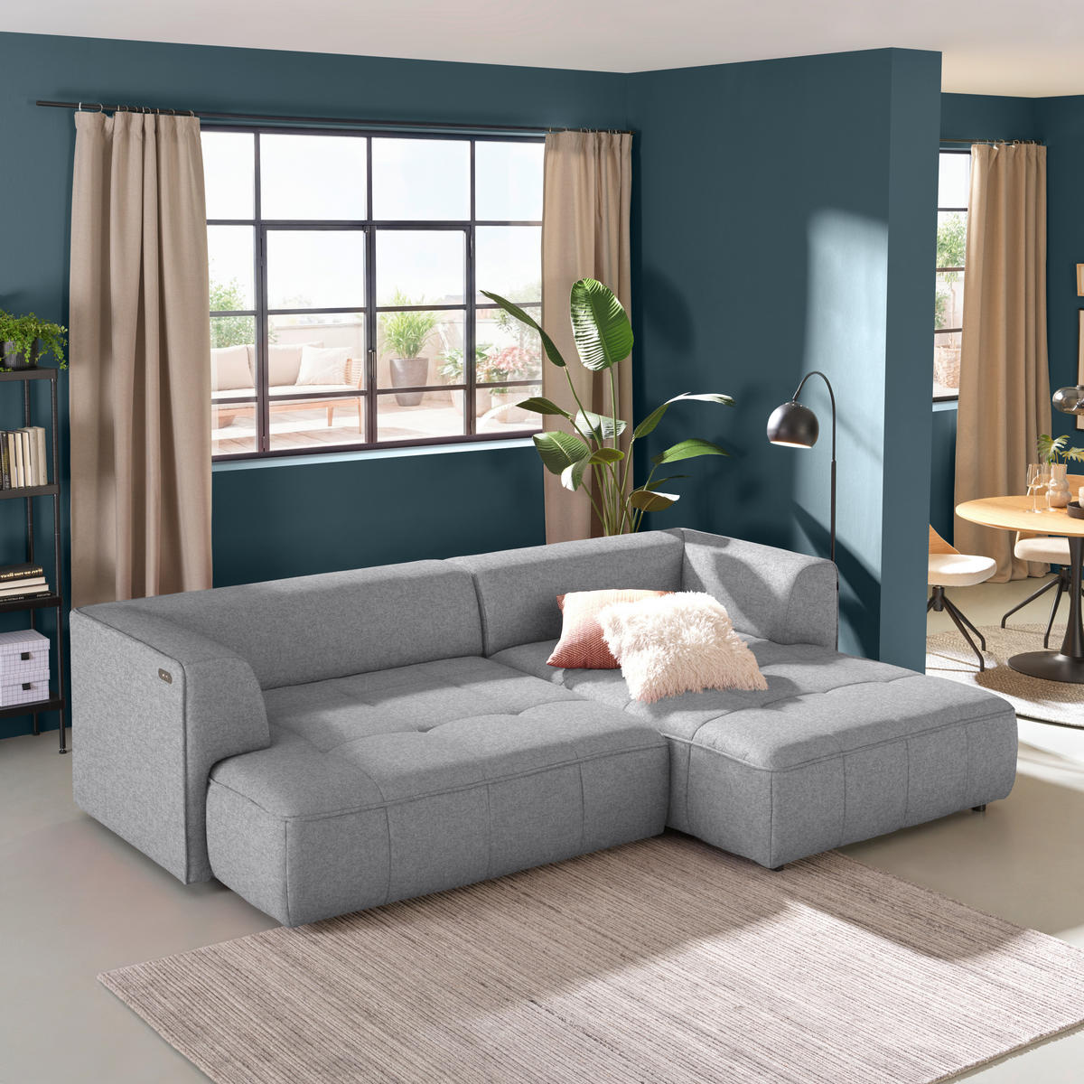 ECKSOFA Webstoff Hellgrau  - Hellgrau/Schwarz, Design, Kunststoff/Textil (288/188cm) - Welnova