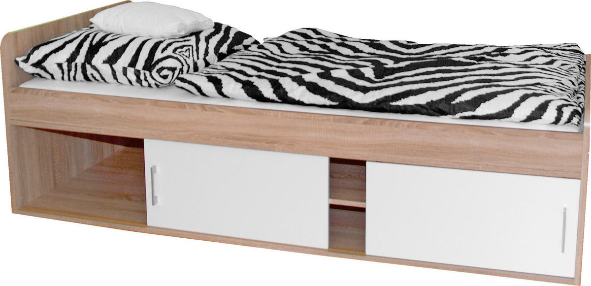 POSTEĽ, 90/200 cm biela, dub sonoma - biela/dub sonoma, Konventionell, kompozitné drevo (90/200cm) - Cantus