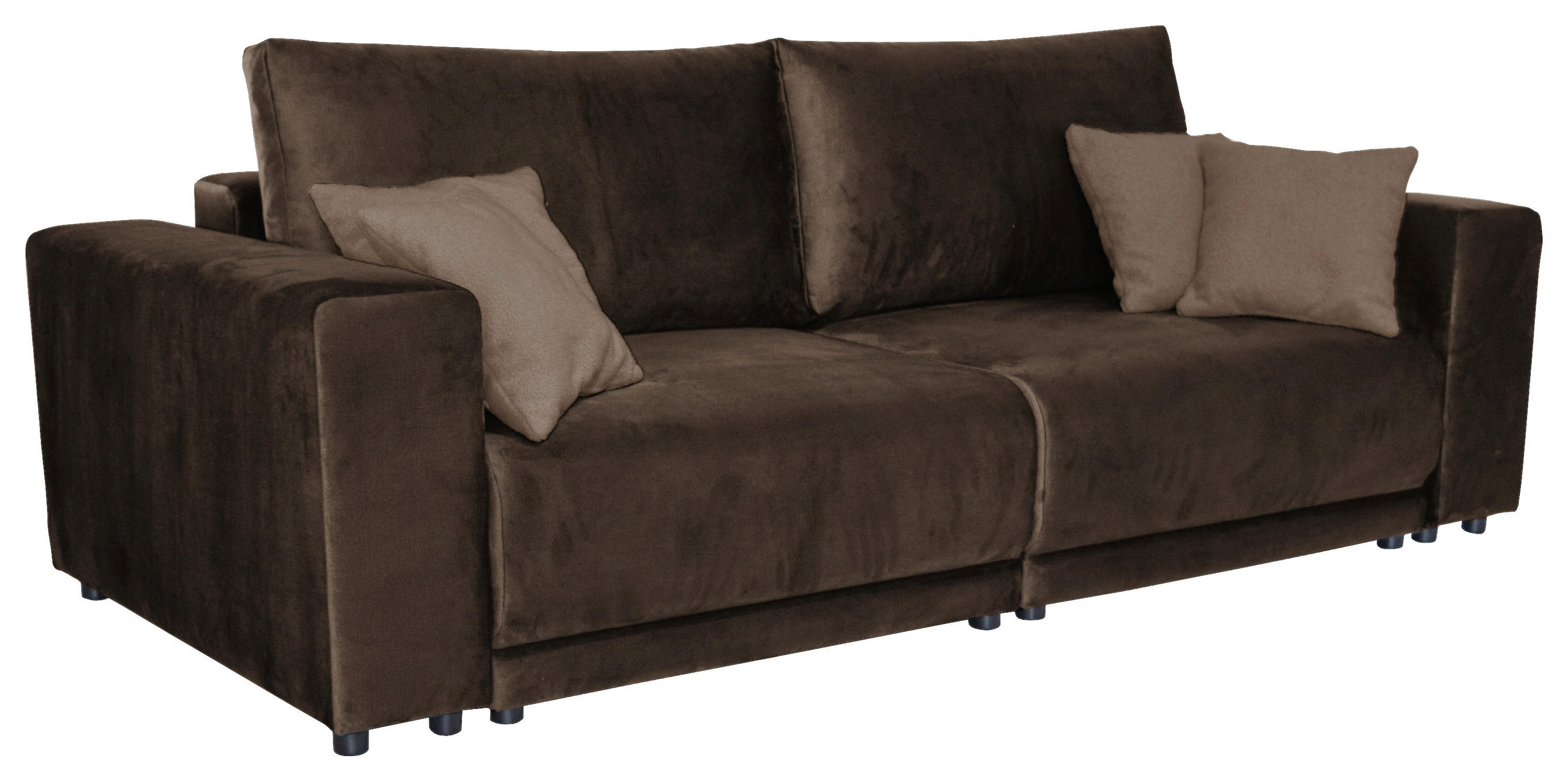 BIGSOFA Velours Dunkelbraun  - Dunkelbraun/Schwarz, Design, Kunststoff/Textil (256/88/120cm) - home24