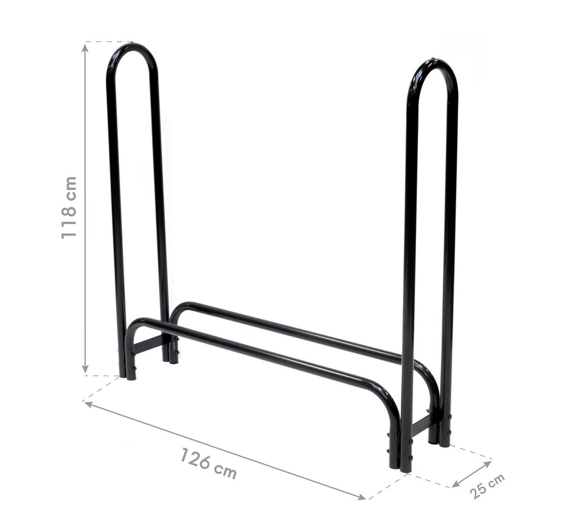 KAMINHOLZREGAL 25/118/126 cm  Metall  - Schwarz, Basics, Metall (25/118/126cm)