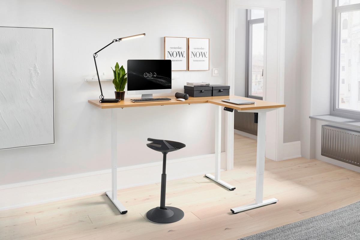 ECKSCHREIBTISCH höhenverstellbar  - Eichefarben/Weiß, MODERN, Holzwerkstoff/Metall (180/120/74,5-119cm) - MID.YOU
