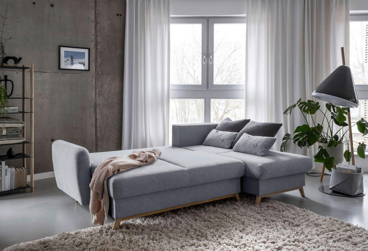 ECKSOFA Chenille Hellgrau  - Hellgrau/Naturfarben, Holz/Textil (235/157cm) - MID.YOU