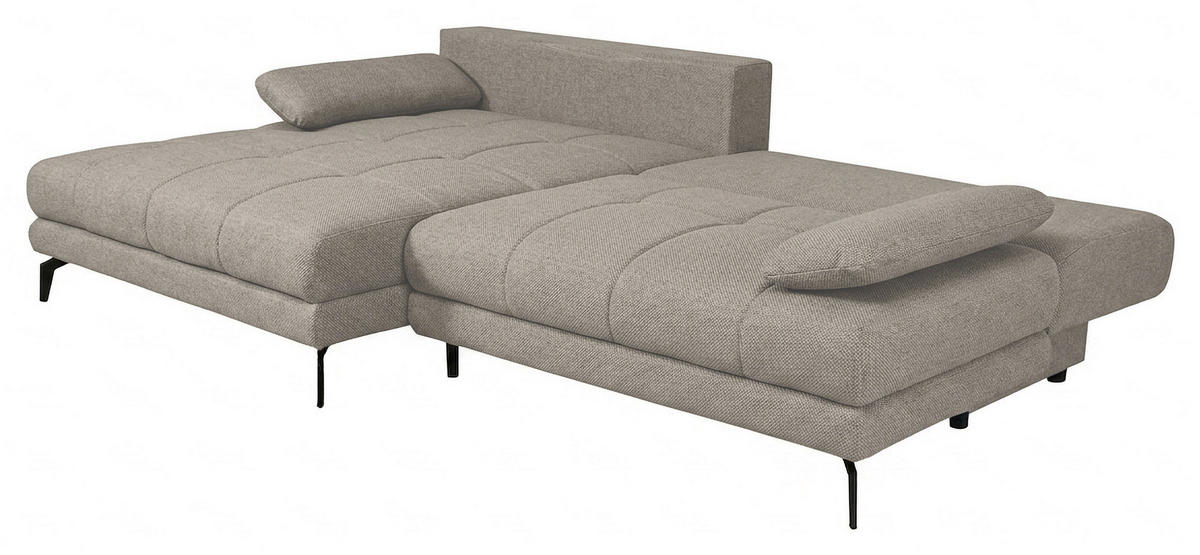 ECKSOFA Grau Struktur Rückenkissen, Bettkasten, Schlaffunktion, Rücken echt, Armteilverstellung, Liegefläche im Originalstoff  - Beige/Schwarz, MODERN, Textil/Metall (181/263cm) - Carryhome