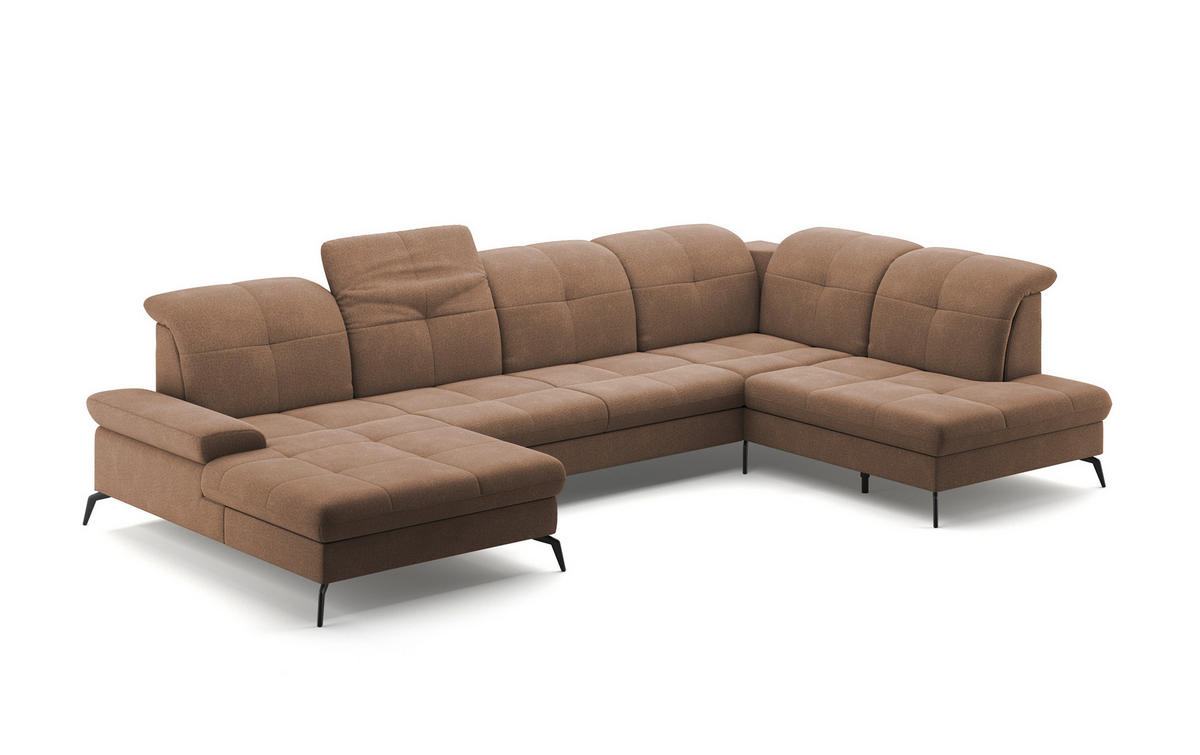WOHNLANDSCHAFT in Flachgewebe Hellbraun  - Hellbraun/Schwarz, Konventionell, Textil/Metall (185/357/231cm) - Sit & More