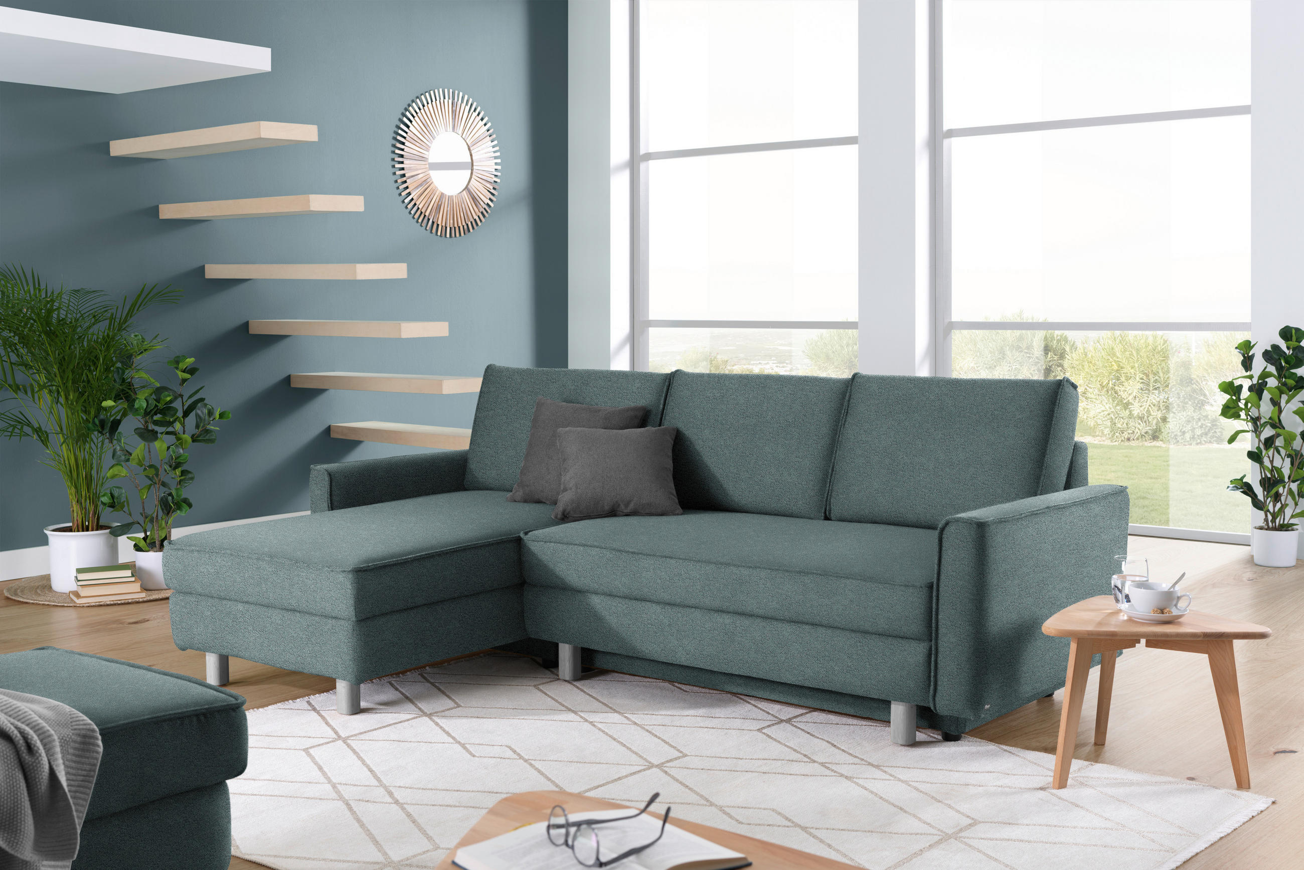 ECKSOFA in Chenille Petrol  170/237 cm  - Eichefarben/Petrol, KONVENTIONELL, Holz/Textil (170/237cm) - Sedda
