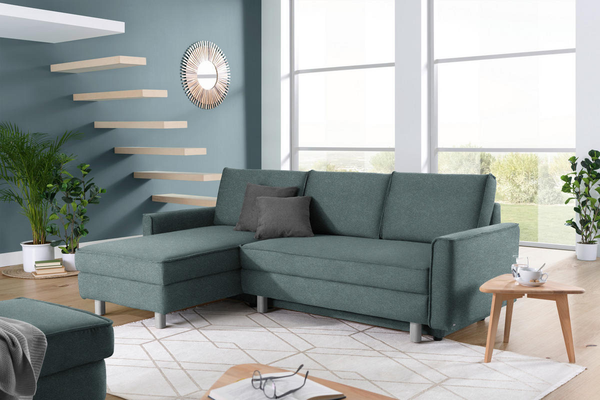ECKSOFA in Chenille Petrol  170/237 cm  - Eichefarben/Petrol, KONVENTIONELL, Holz/Textil (170/237cm) - Sedda