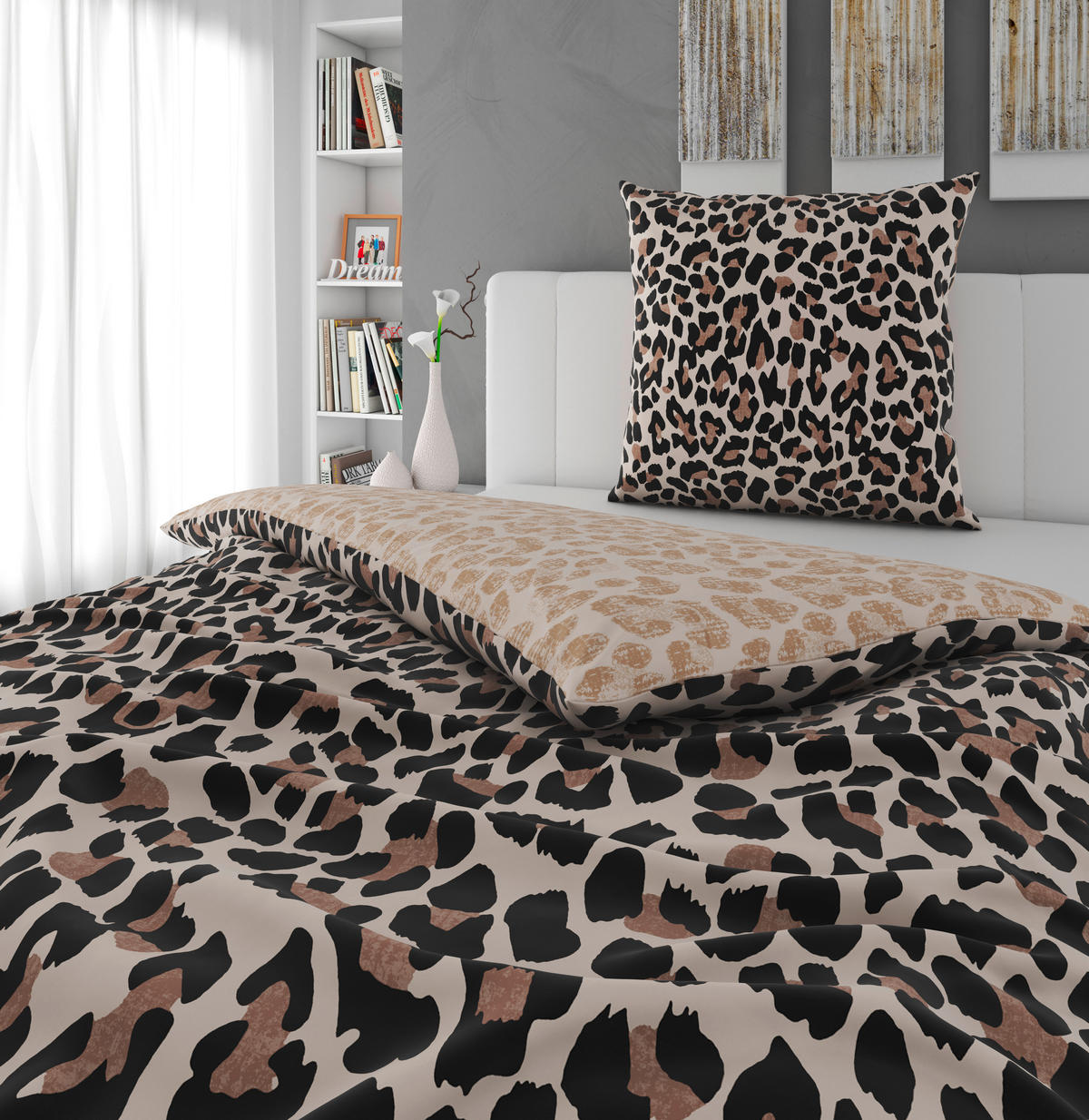 Partnerbettwäsche 4 tlg. Lion Jersey 155/220 cm  - Perlmutt/Braun, Textil (155/220cm) - Novel