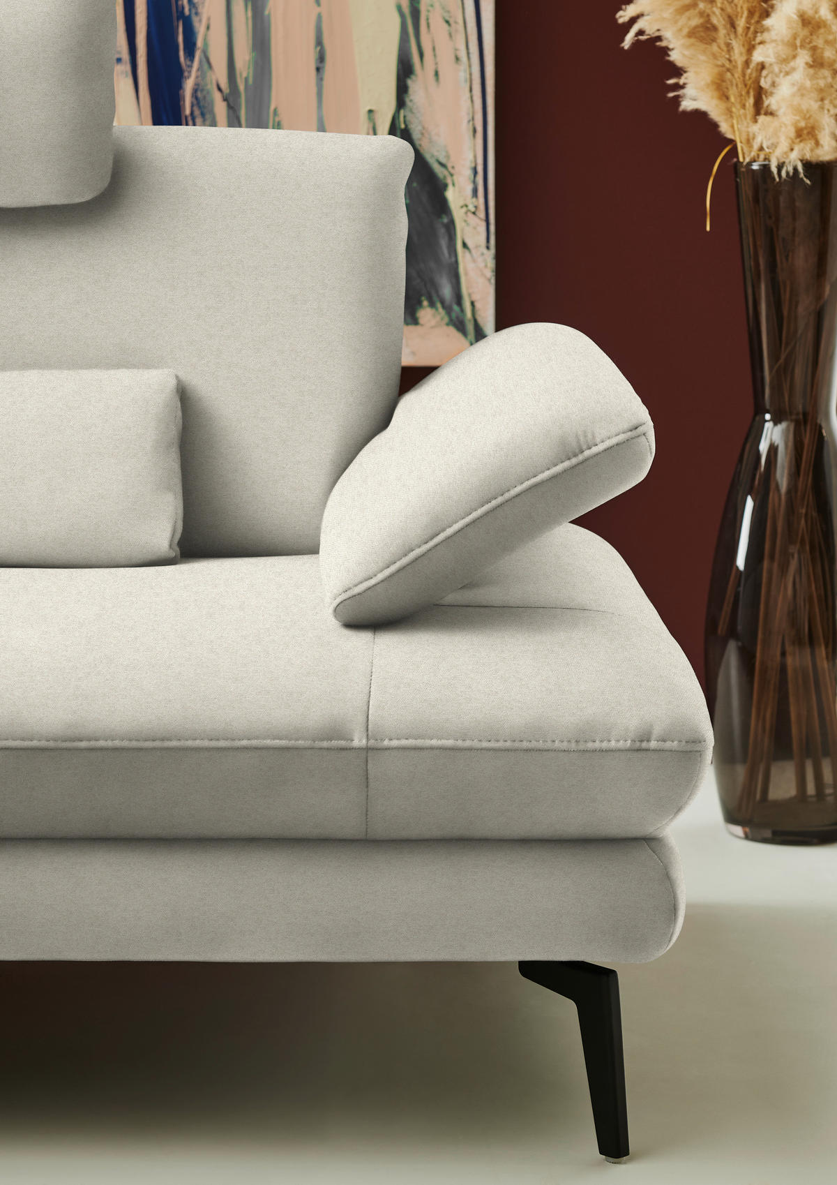 ECKSOFA Chenille, Flachgewebe Naturfarben  - Schwarz/Naturfarben, Design, Textil/Metall (180/284cm) - Dieter Knoll