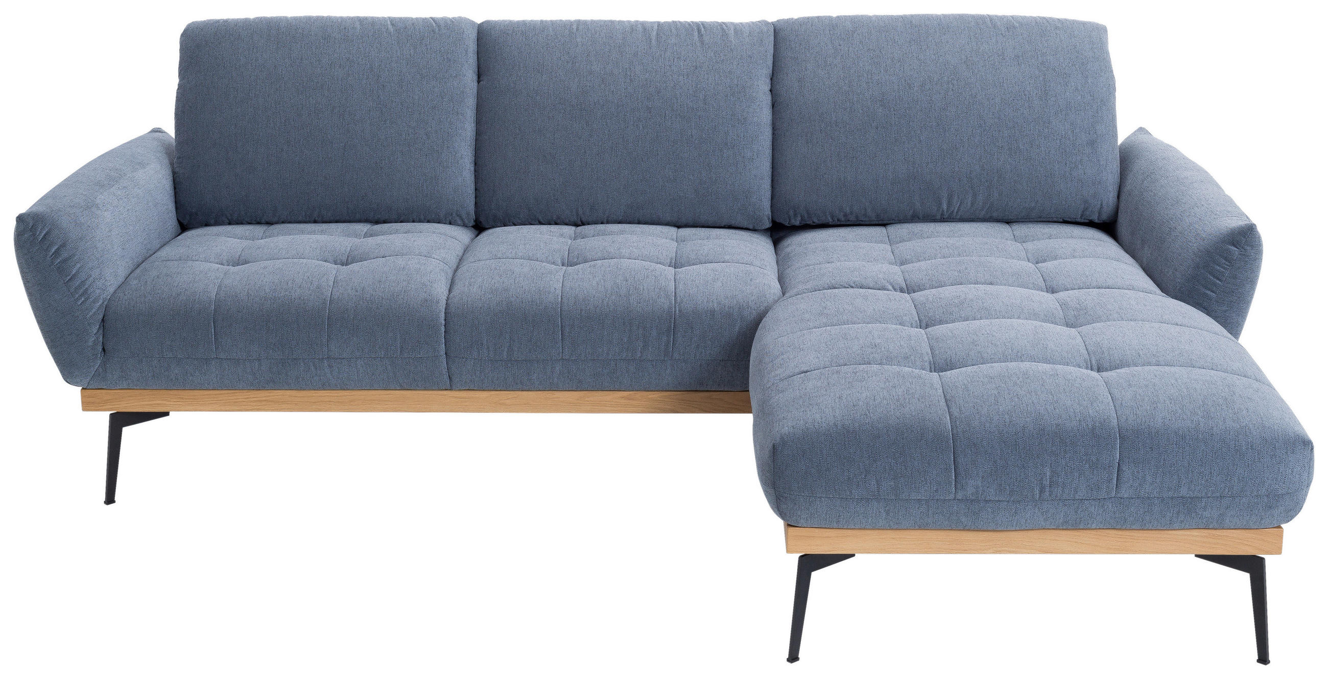 ECKSOFA Dunkelblau Flachgewebe Rücken echt, Sitztiefenverstellung  - Eichefarben/Schwarz, Design, Holz/Textil (245/171cm) - Stylife