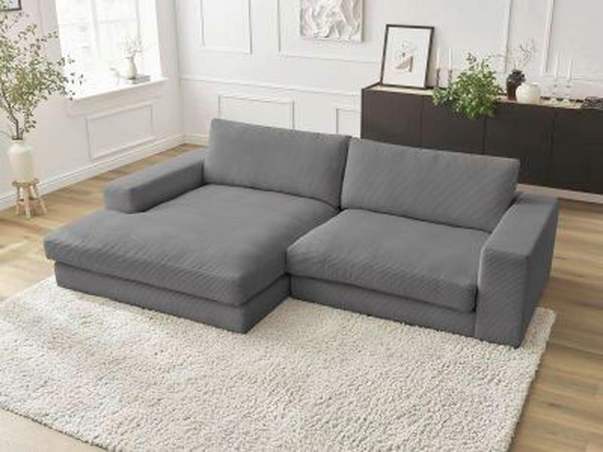 ECKSOFA  LEONARD Dunkelgrau Cord  - Dunkelgrau/Schwarz, MODERN, Kunststoff/Textil (159/274cm)
