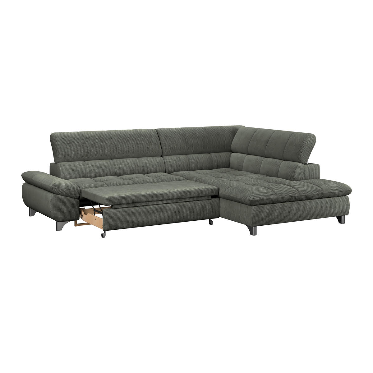 ECKSOFA Grün Chenille  - Chromfarben/Grün, KONVENTIONELL, Textil/Metall (312/234cm) - Livetastic
