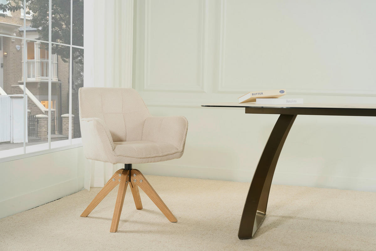 ARMLEHNSTUHL Webstoff  - Eichefarben/Beige, Basics, Holz/Textil (61/85/63cm) - MID.YOU