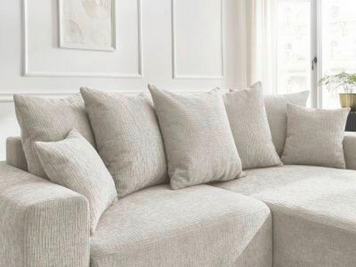 ECKSOFA Ottomane rechts  ATILLA Beige Struktur  - Beige/Schwarz, MODERN, Kunststoff/Textil (244/149cm)