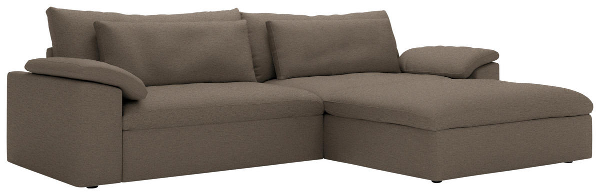 ECKSOFA Flachgewebe Graubraun  - Graubraun/Schwarz, Modern, Kunststoff/Textil (306/198cm) - Carryhome