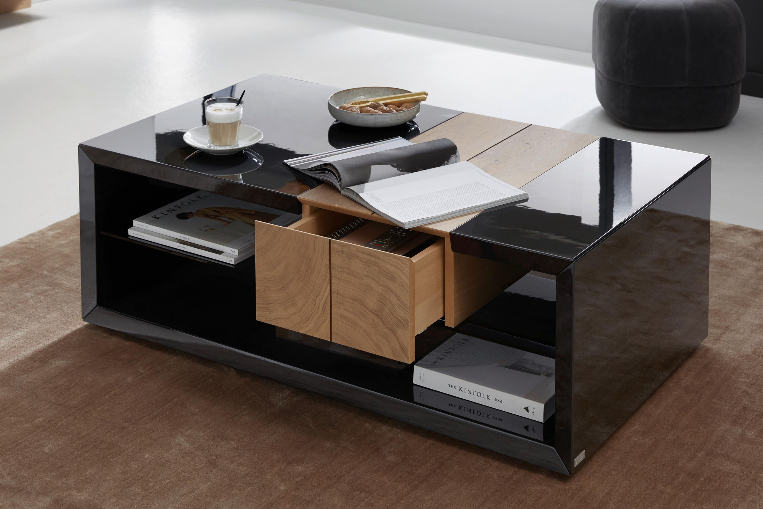 COUCHTISCH QUADRA Eiche furniert 120/67/40 cm rechteckig Dunkelgrau, Eiche Bianco - Eiche Bianco/Eichefarben, Design, Holz/Holzwerkstoff (120/67/40cm) - Ambiente