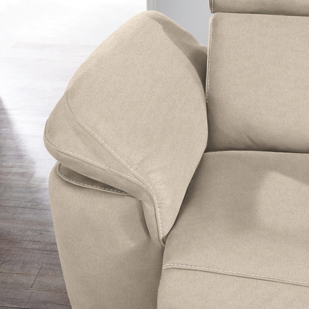 ECKSOFA in Flachgewebe, Mikrofaser Beige  271/239 cm  - Beige/Alufarben, Design, Textil/Metall (271/239cm) - Cantus