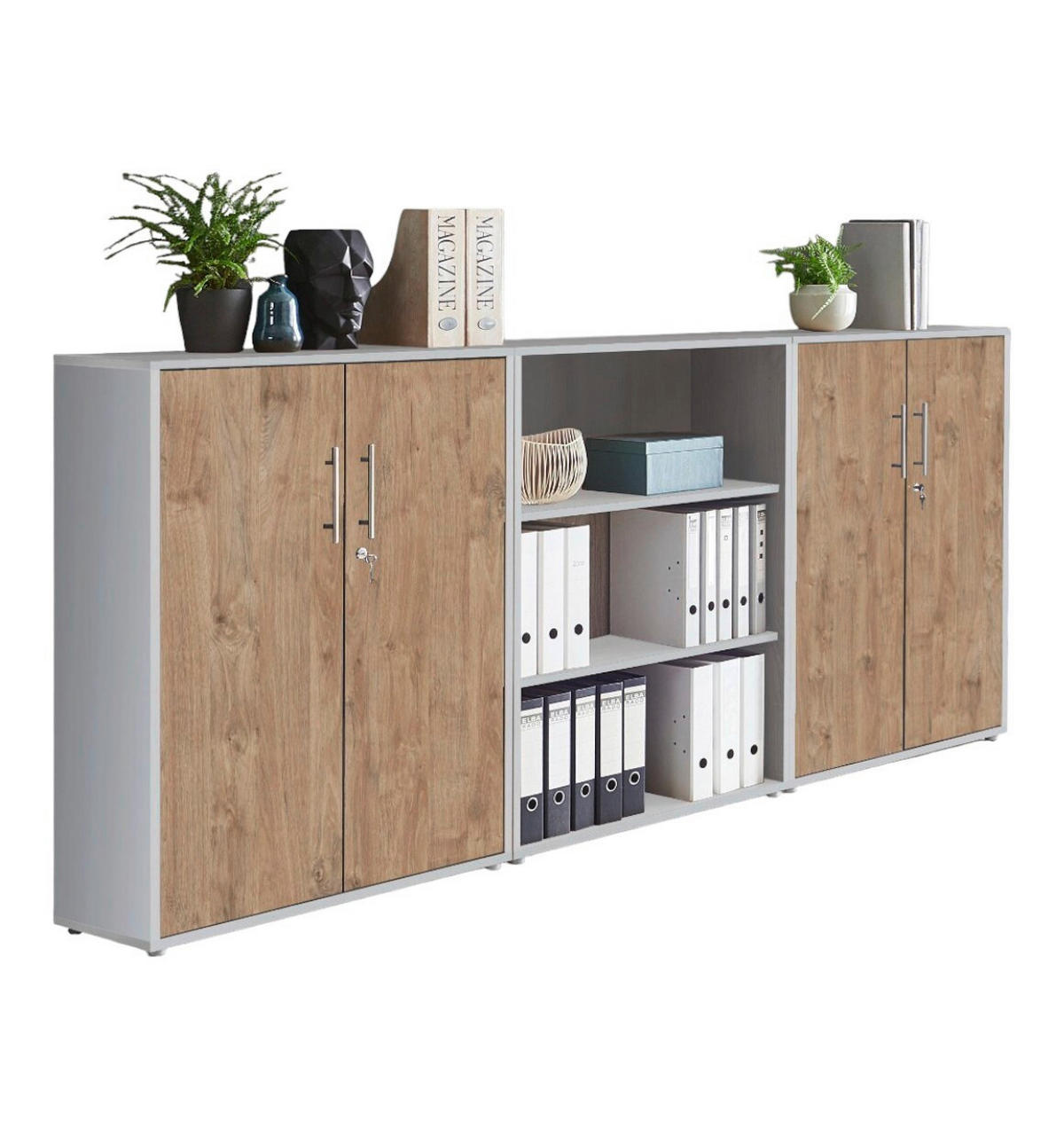 AKTENSCHRANK Grau, Eichefarben  - Eichefarben/Grau, MODERN, Holzwerkstoff (253,2/113,6/33cm) - MID.YOU