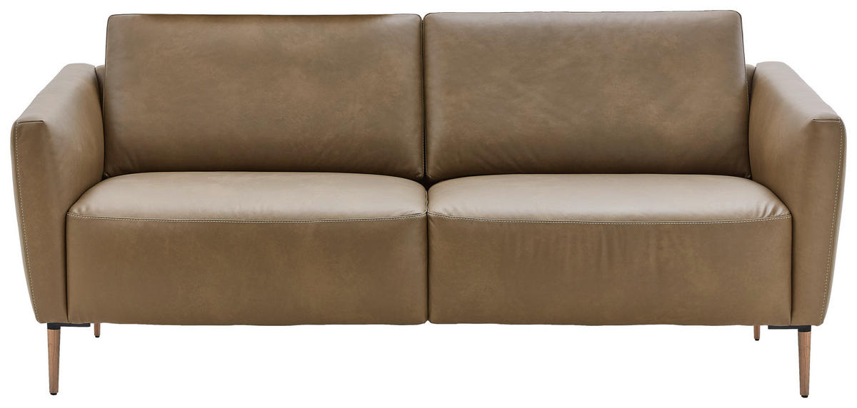 2-SITZER-SOFA Olivgrün Echtleder  - Eichefarben/Beige, Natur, Leder/Holz (207/86/87cm) - Valnatura