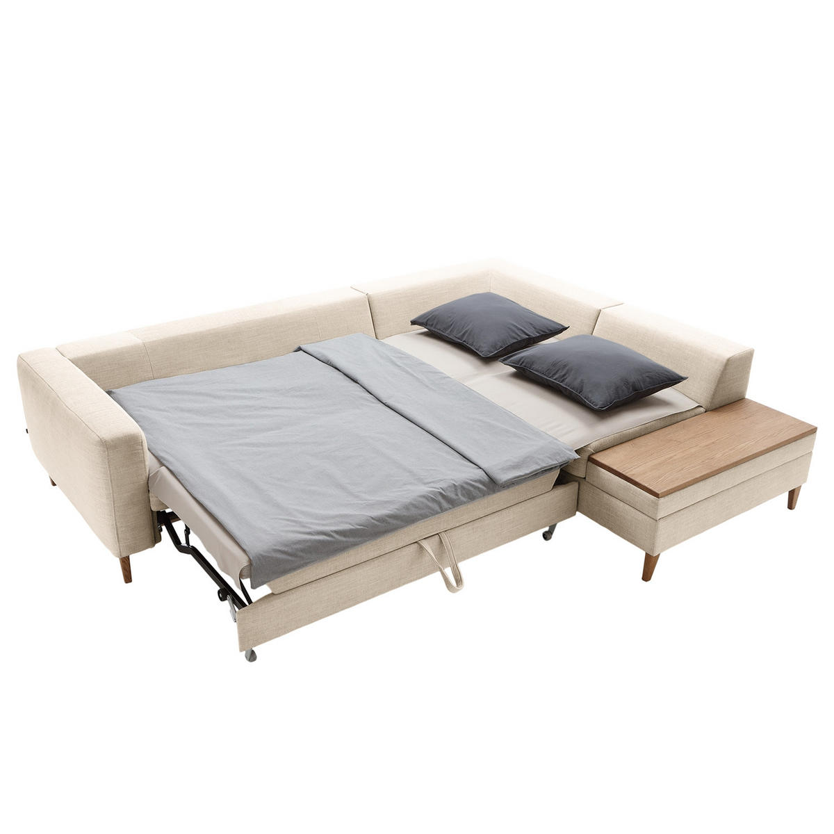 ECKSOFA in Webstoff Silberfarben  - Eschefarben/Silberfarben, Modern, Holz/Textil (260/90/204cm) - Trendmanufaktur