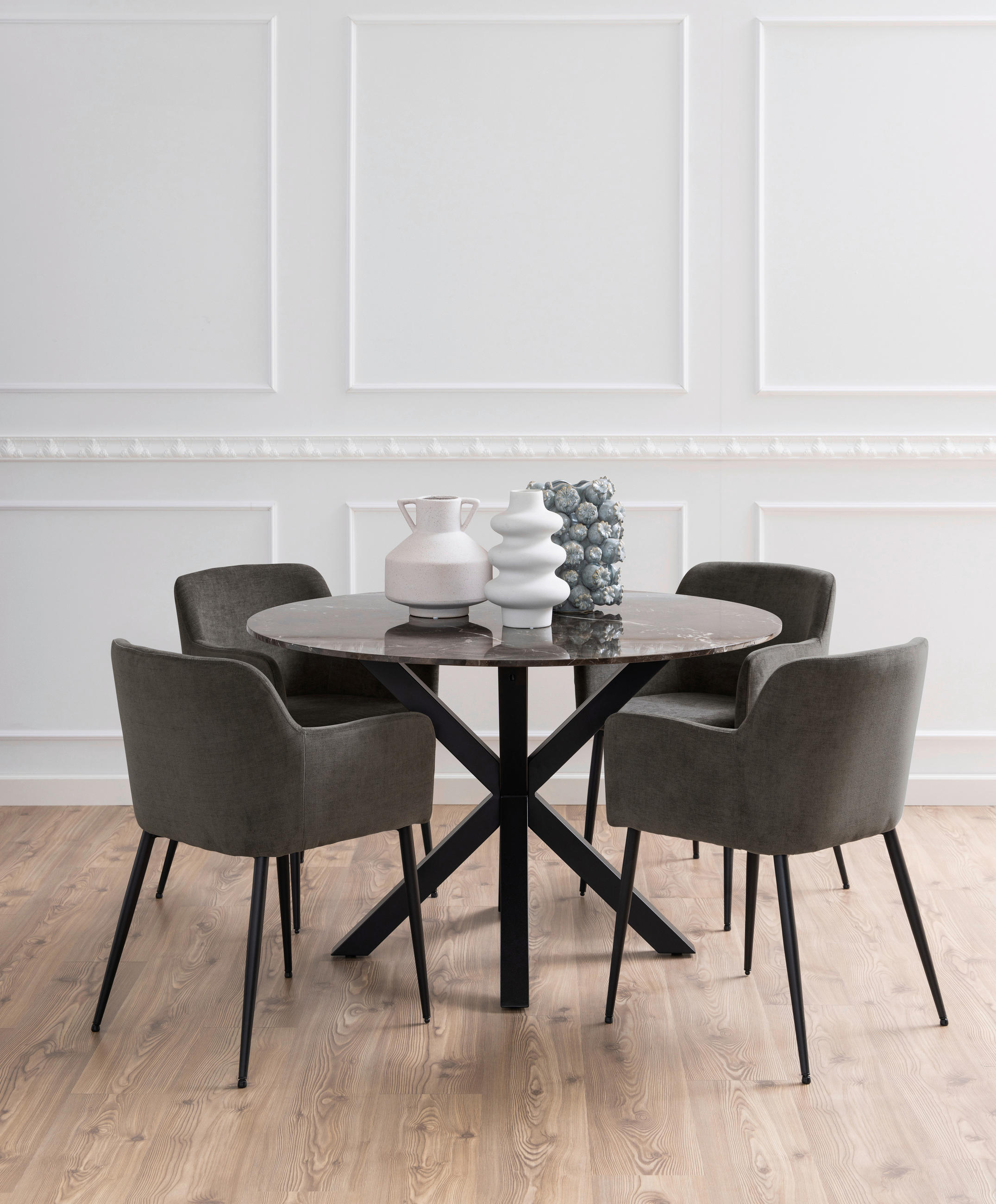 ESSTISCH in Stein 120/120/75 cm - Schwarz/Braun, MODERN, Stein/Metall (120/120/75cm) - MID.YOU