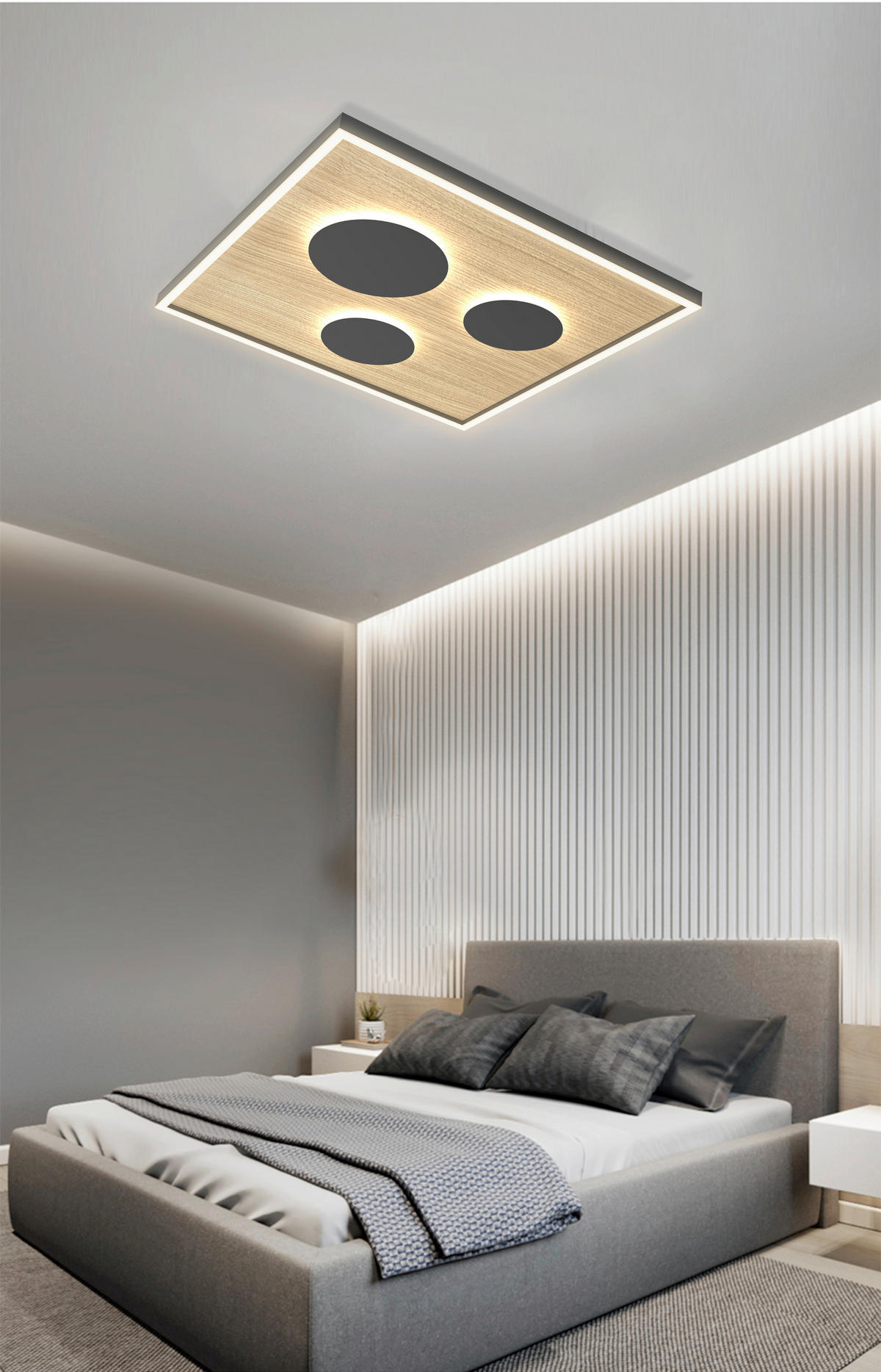 Plafonieră Cu Led    60/60/6,5 cm  - culoare lemn arin/negru, Natur, plastic/lemn (60/60/6,5cm) - Wofi