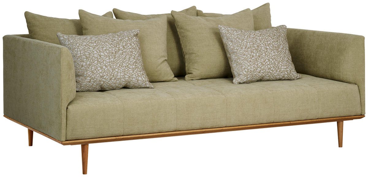 BIGSOFA  in Flachgewebe Grün  - Eichefarben/Grün, Design, Holz/Textil (220/77/120cm) - Joka