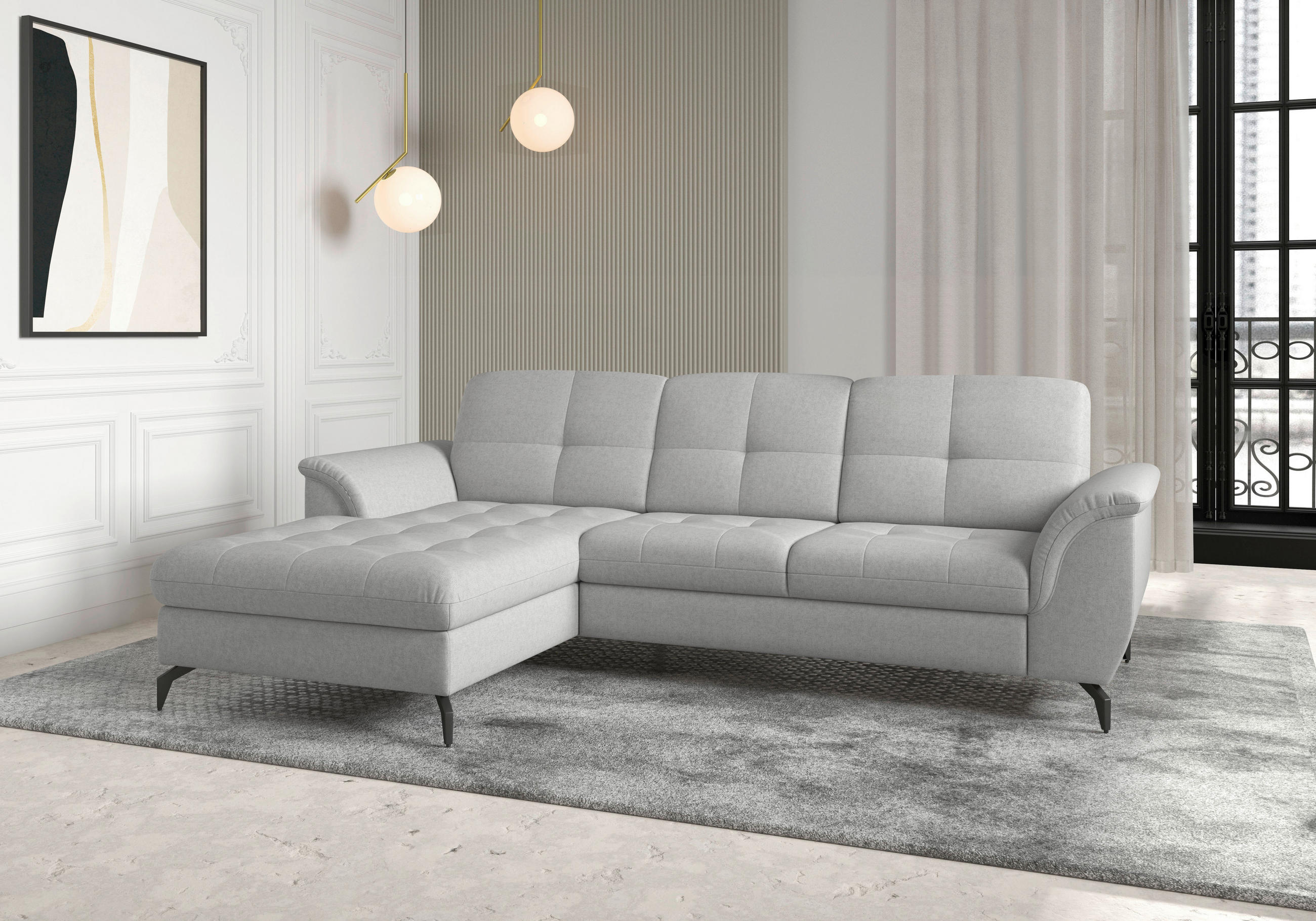 ECKSOFA in Flachgewebe Hellgrau  164/262 cm  - Hellgrau/Schwarz, MODERN, Textil/Metall (164/262cm) - Sit & More