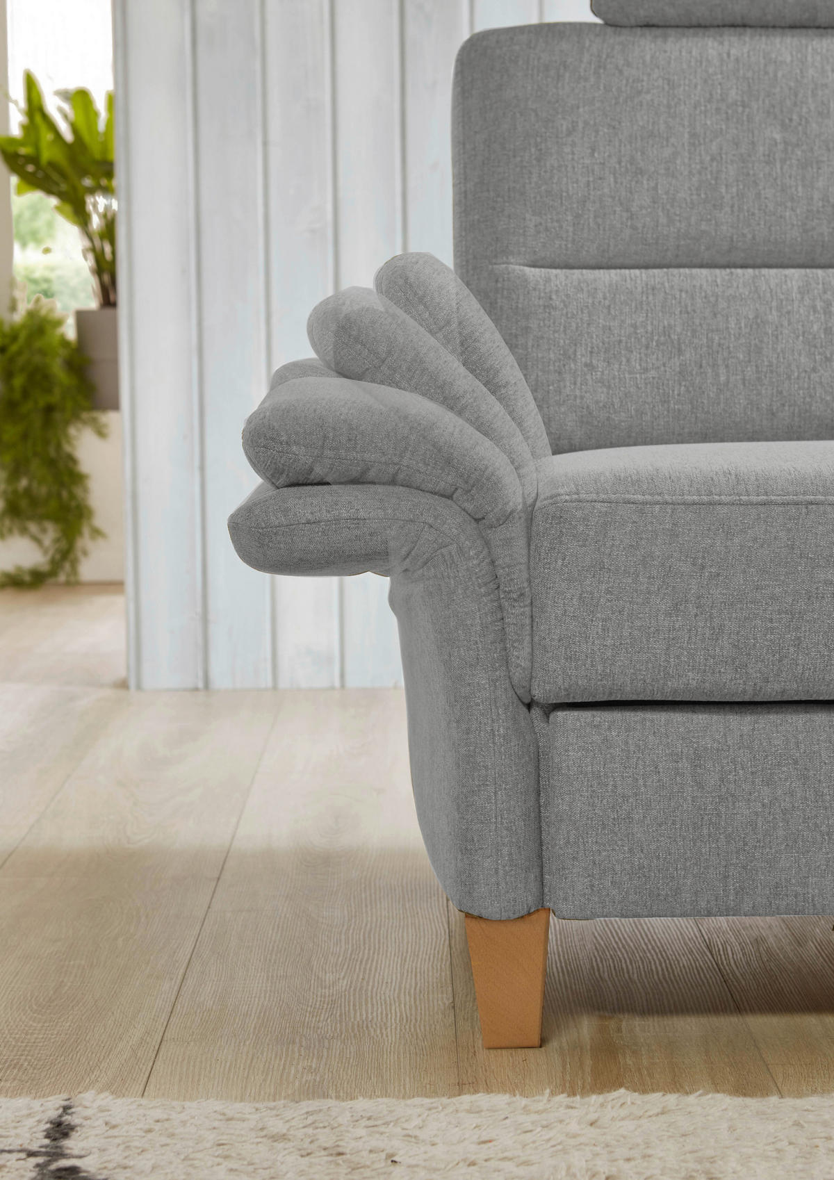 ECKSOFA in Flachgewebe Hellgrau  - Eichefarben/Hellgrau, Konventionell, Holz/Textil (252/162cm) - Sit & More