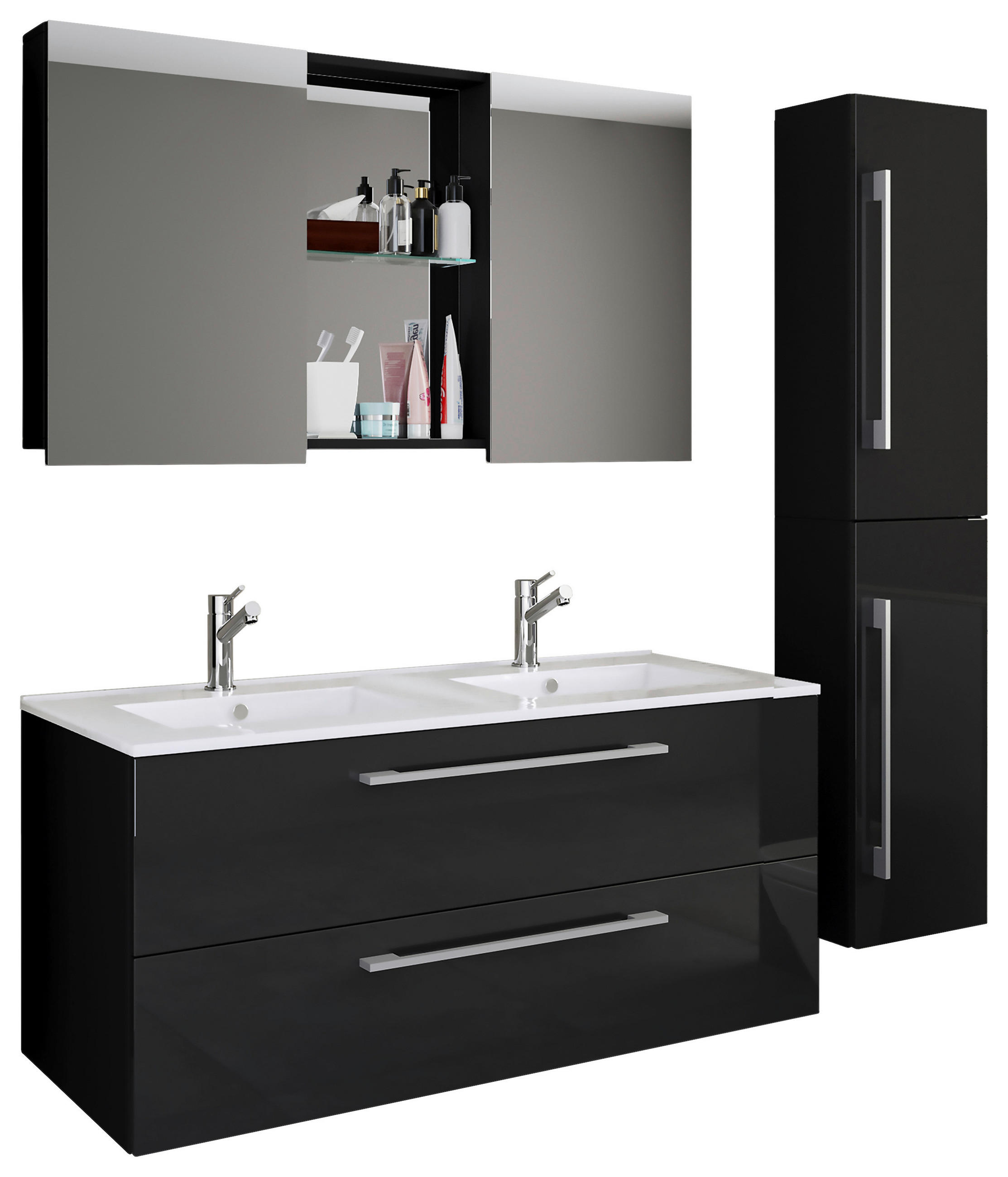 BADEZIMMER 4-teilig  in 145 cm  - Alufarben/Schwarz, MODERN, Keramik/Holzwerkstoff (145cm) - MID.YOU
