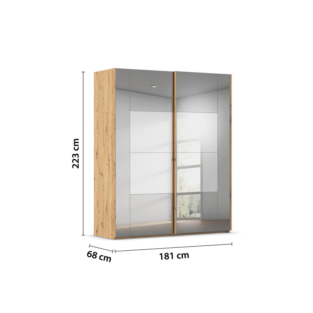 SCHWEBETÜRENSCHRANK 181/223/68 cm 2-türig Eiche Artisan  - Eiche Artisan, Design, Glas/Holzwerkstoff (181/223/68cm) - Xora