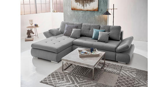ECKSOFA  in Webstoff Hellgrau  - Chromfarben/Hellgrau, Design, Kunststoff/Textil (302/187cm) - Carryhome
