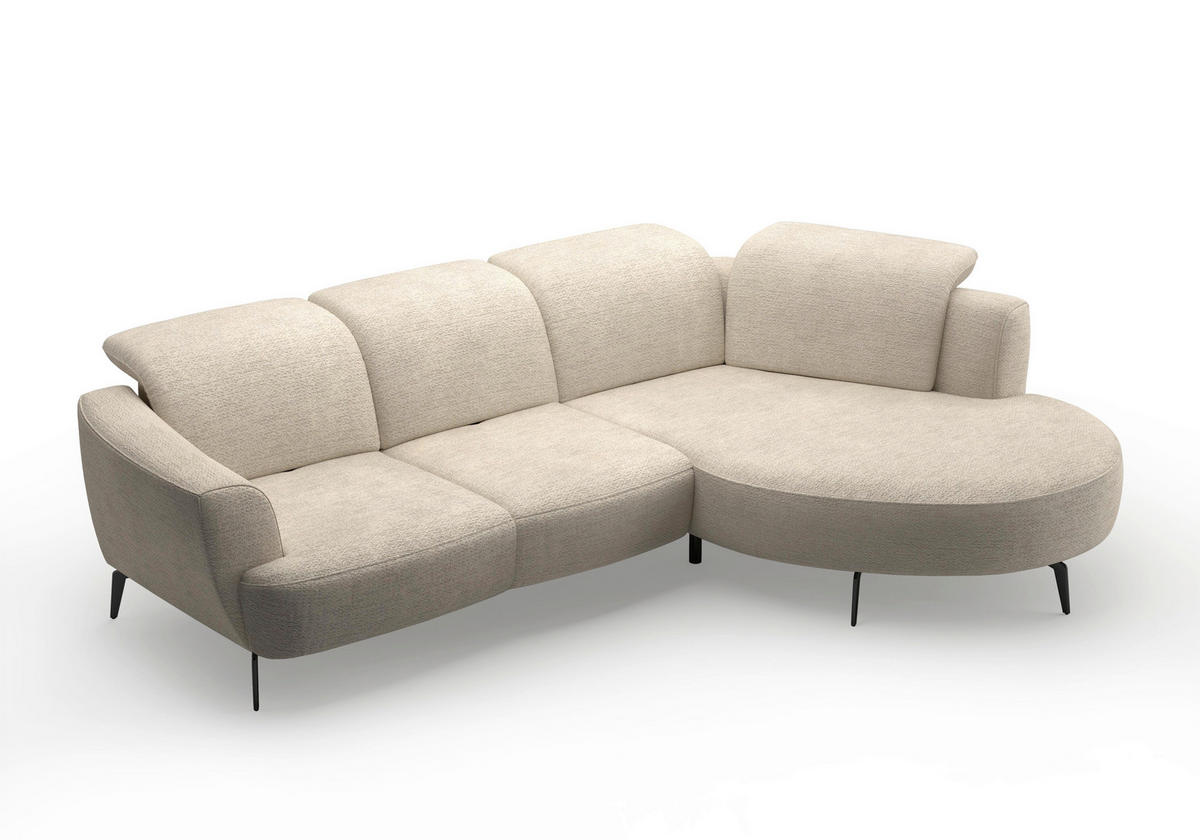 ECKSOFA ZOE E Sandfarben Chenille  - Sandfarben/Schwarz, KONVENTIONELL, Textil/Metall (309/199cm) - Sit & More