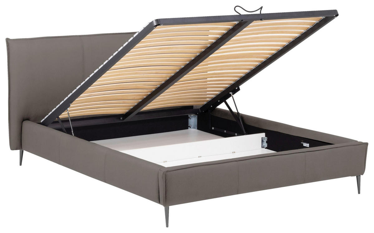 POLSTERBETT 200/200 cm,  in Grau, gepolstertes Kopfteil, Lattenrost, Bettkasten,  - Schwarzchrom/Grau, KONVENTIONELL, Leder/Holz (200/200cm) - Esposa