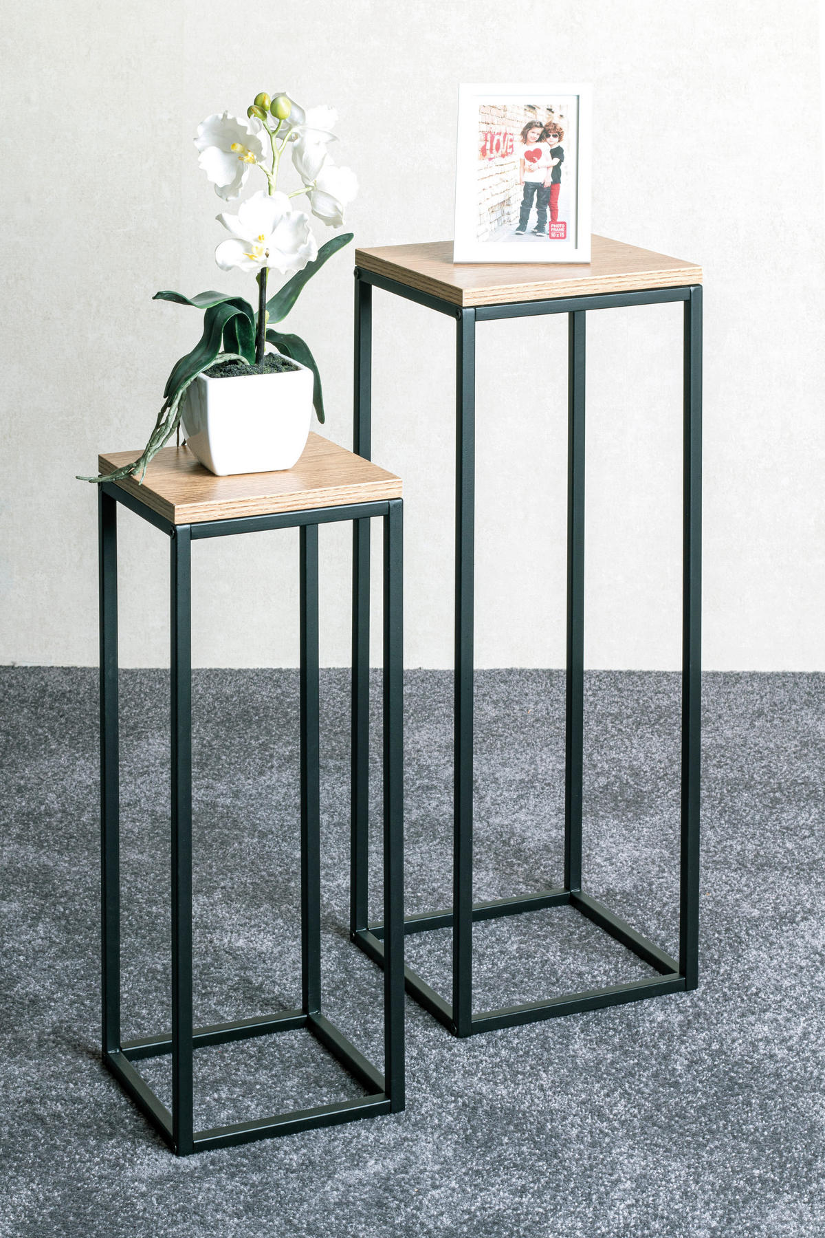 STOJAN NA KVĚTINY, černá, barvy dubu - černá/barvy dubu, Design, kov/kompozitní dřevo (19/54/19cm)