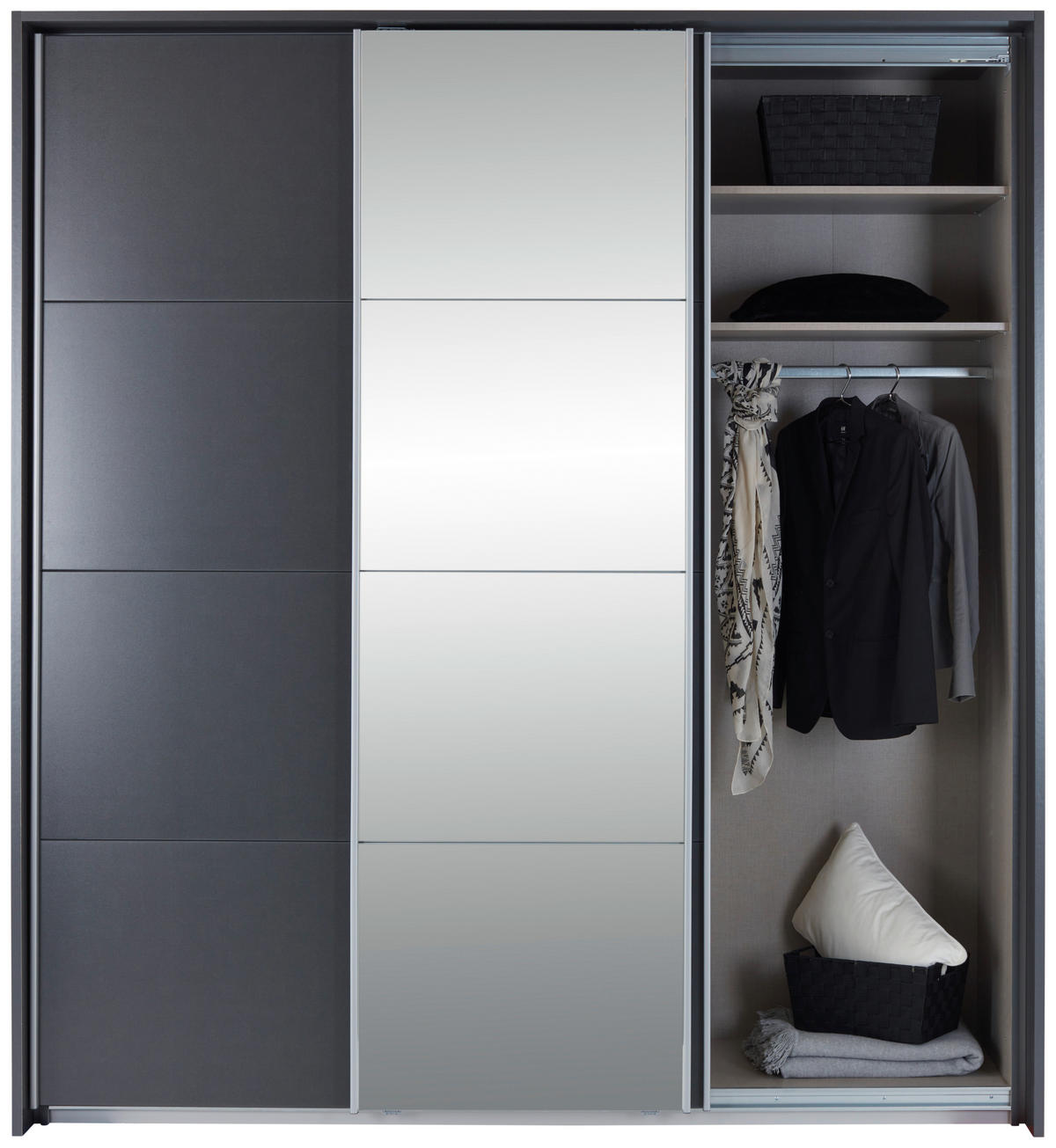 Dulap Cu Uși Culisante, 203/229/62 cm, gri - culoare aluminiu/gri, Basics, metal/material pe bază de lemn (203/229/62cm)