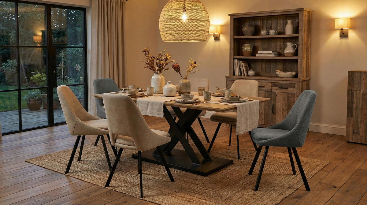 JEDILNA MIZA, črna, barve hrasta  - črna/barve hrasta, Moderno, kovina/leseni material (160/76/90cm) - Ti'me