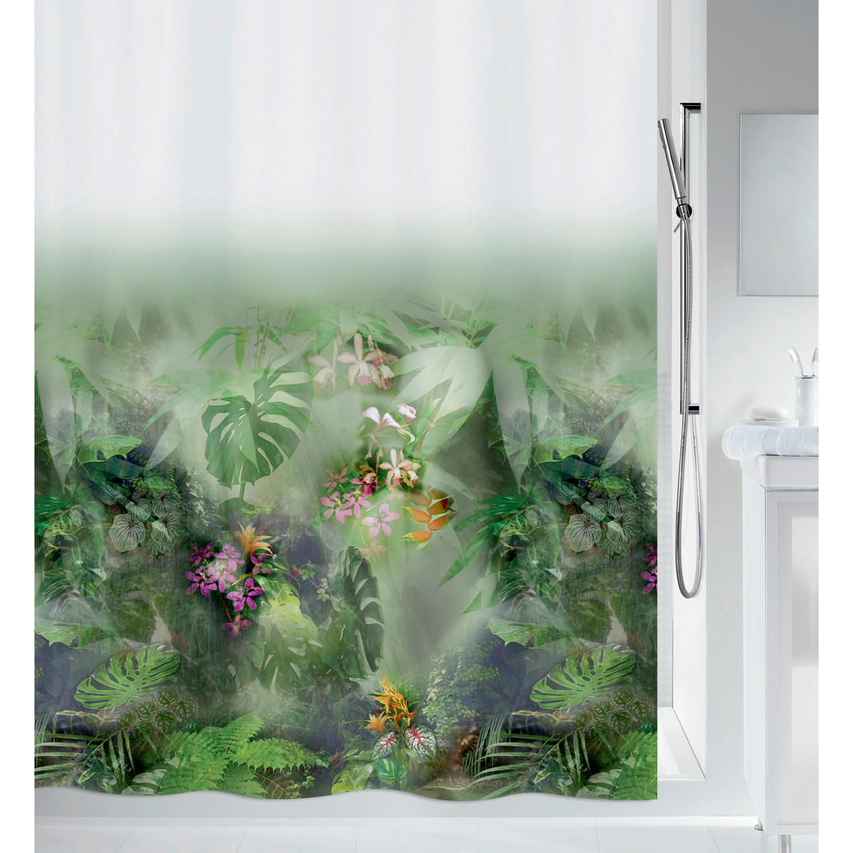 DUSCHVORHANG JUNGLE 180/200 cm  - Grün, Basics, Textil (180/200cm) - Spirella