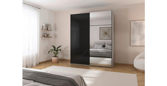 SCHWEBETÜRENSCHRANK 201/223/68 cm 2-türig Grau, Schwarz - Schwarz/Grau, KONVENTIONELL, Glas/Holzwerkstoff (201/223/68cm) - Novel