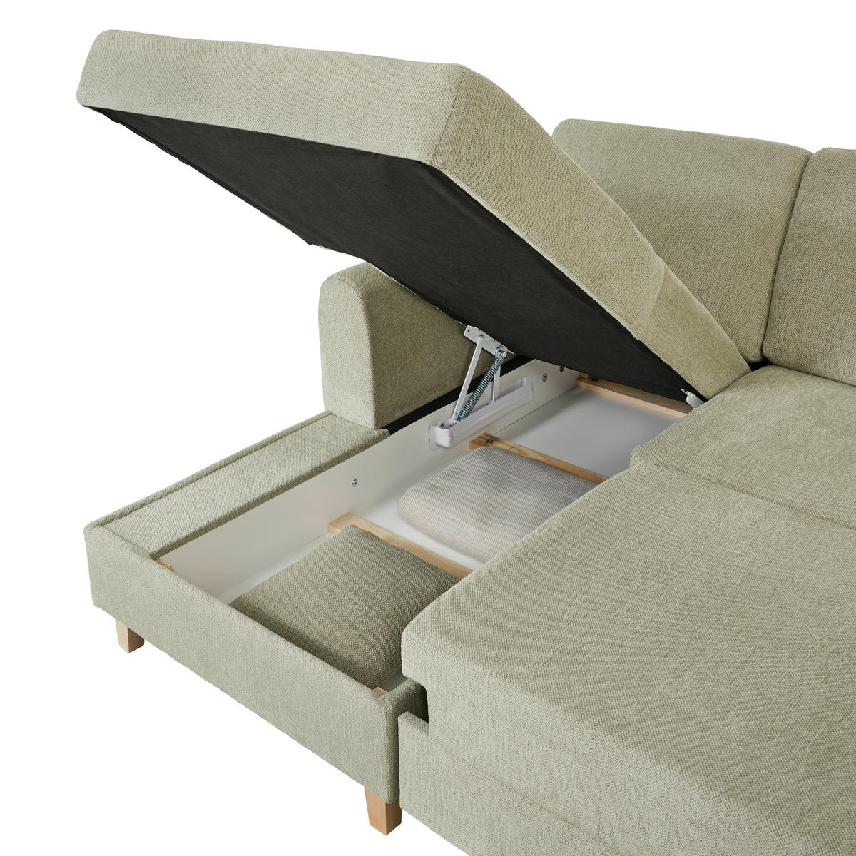 ECKSOFA Hellgrün Flachgewebe  - Buchefarben/Hellgrün, KONVENTIONELL, Holz/Textil (166/241cm) - Carryhome