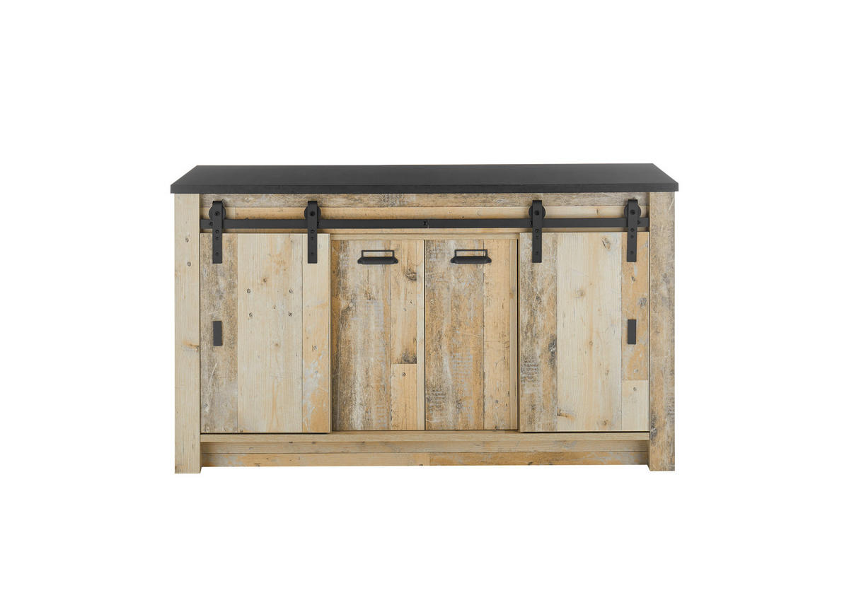 SPÜLENUNTERSCHRANK 161/93/64 cm  in Anthrazit, Naturfarben  - Anthrazit/Schwarz, Trend, Holzwerkstoff/Metall (161/93/64cm) - MID.YOU