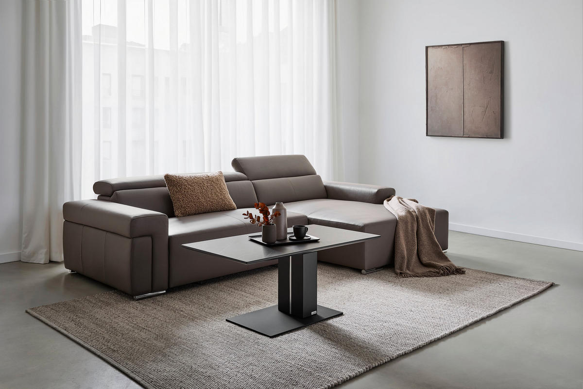 ECKSOFA inkl. Funktion DUA Grau Echtleder  - Chromfarben/Grau, Design, Leder/Metall (293/170cm) - Novel