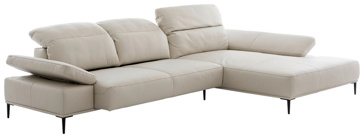 ECKSOFA Greige Echtleder Rücken echt  - Greige/Schwarz, MODERN, Leder/Metall (339/206cm) - Chilliano