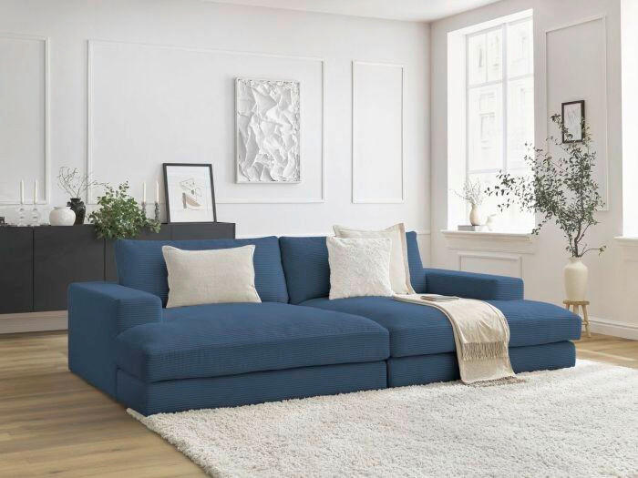 BIGSOFA LEONARD Cord Dunkelblau  - Schwarz/Dunkelblau, MODERN, Kunststoff/Textil (234/77/159cm)