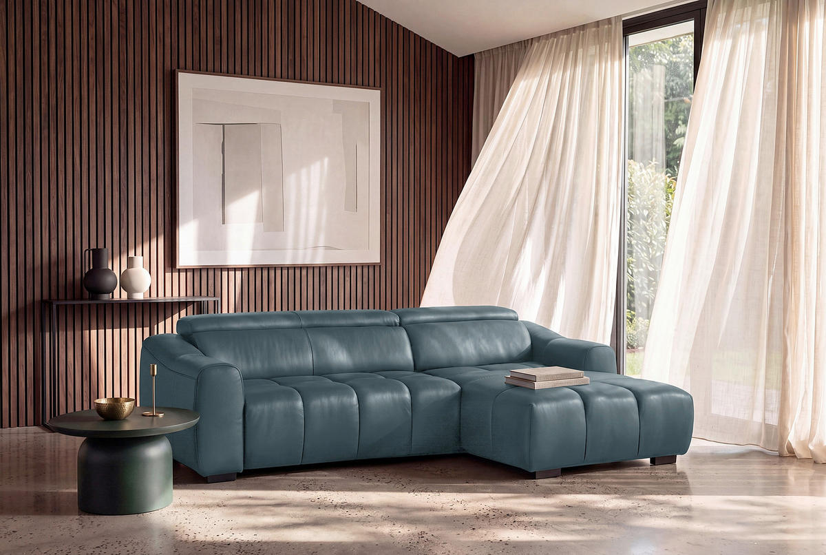 ECKSOFA  Echtleder Dunkelblau  - Schwarz/Dunkelblau, Design, Leder/Kunststoff (274/177cm) - Livetastic